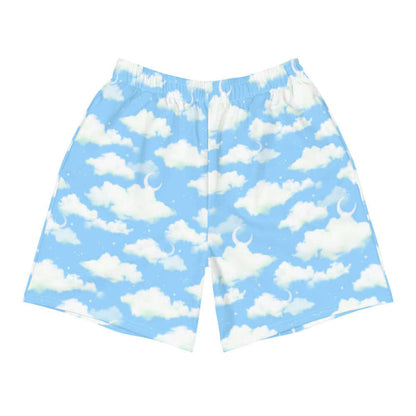 Cloudy Sky kawaii men's shorts in blue with drifting clouds and tiny stars