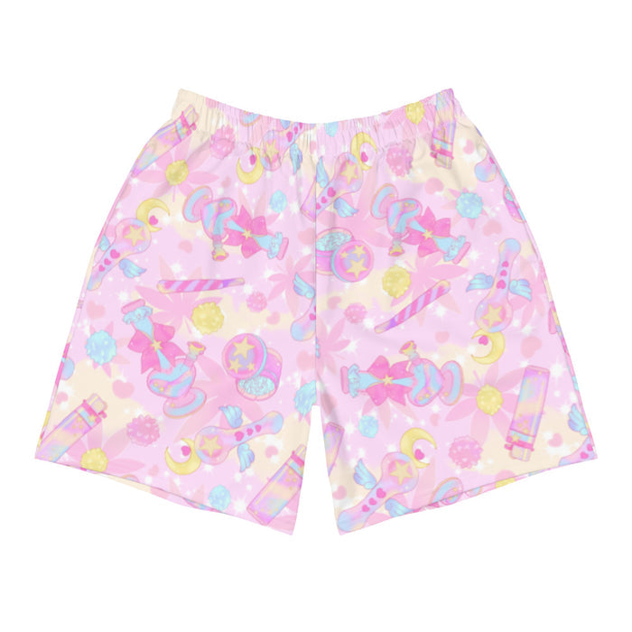 Indica Magica kawaii men's athletic shorts in pink with star-and-moon grinders and gold stars