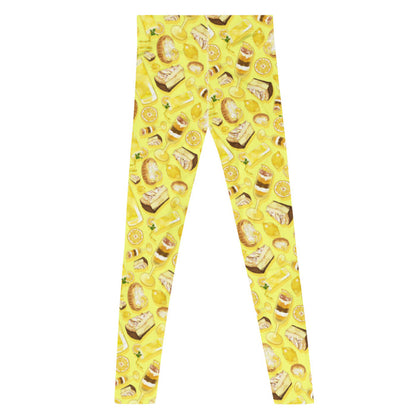 Lemon kawaii men's leggings in yellow with torched meringue peaks and layered parfaits