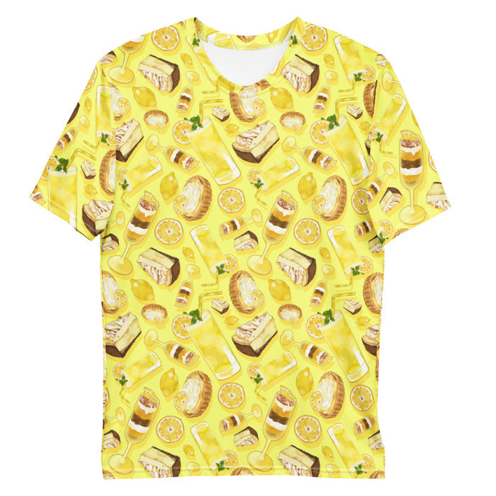Lemon kawaii men's t-shirt in yellow with layered lemon parfaits and fresh mint sprigs
