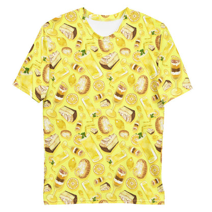 Lemon kawaii men's t-shirt in yellow with layered lemon parfaits and fresh mint sprigs