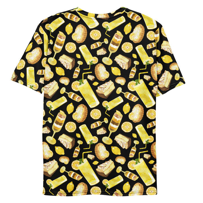 Lemon kawaii men's t-shirt in yellow with glossy whole lemons and citrus tarts