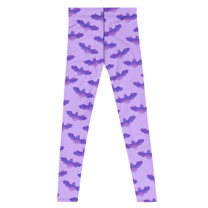 Morrigan pastel-goth men's leggings in lavender with bat print and pastel clouds