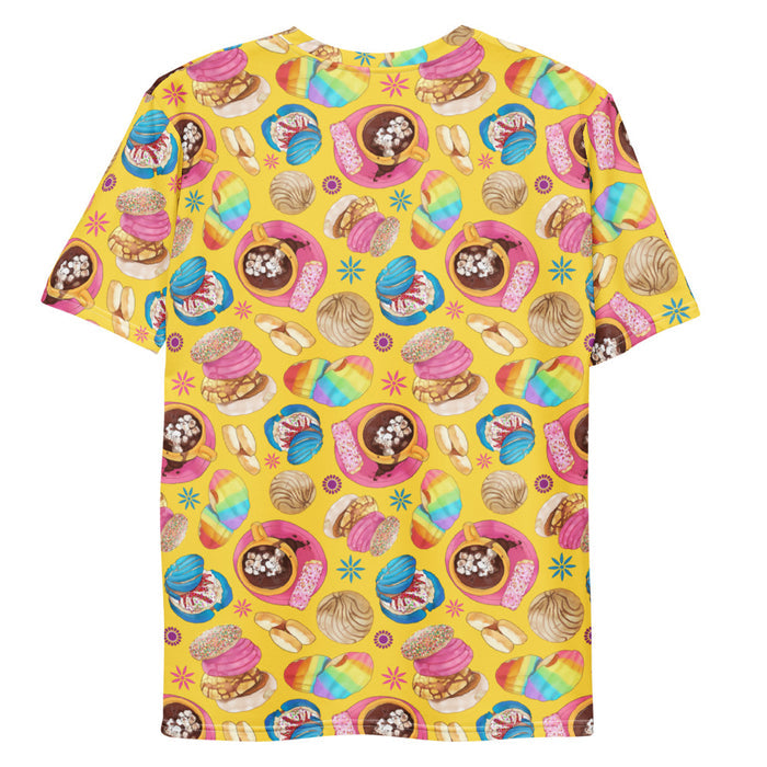 Pan Dulce kawaii men's t-shirt in yellow with sprinkle galletas and pink conchas