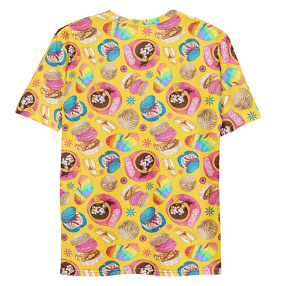 Pan Dulce kawaii men's t-shirt in yellow with sprinkle galletas and pink conchas