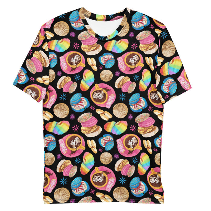 Pan Dulce kawaii men's t-shirt in yellow with cocoa swirls and golden conchas