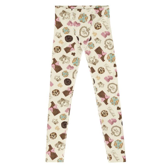 Royal Cookie kawaii men's leggings in vanilla cream with gold crowns and milk-chocolate bars