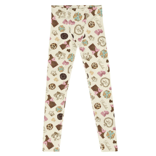 Royal Cookie kawaii men's leggings in vanilla cream with gold crowns and milk-chocolate bars