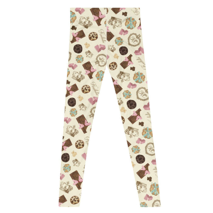 Royal Cookie kawaii men's leggings in vanilla cream with ribbon-tied cookies and cocoa truffles