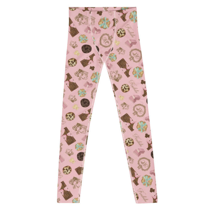 Royal Cookie kawaii men's leggings in vanilla cream with vanilla bear cookies and gold crowns