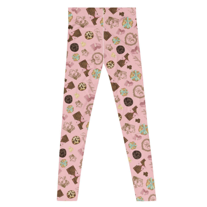 Royal Cookie kawaii men's leggings in vanilla cream with milk-chocolate bars and pink satin bows