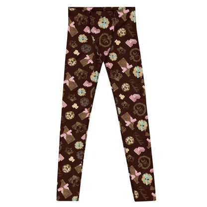 Royal Cookie kawaii men's leggings in vanilla cream with strawberry wafers and ribbon-tied cookies