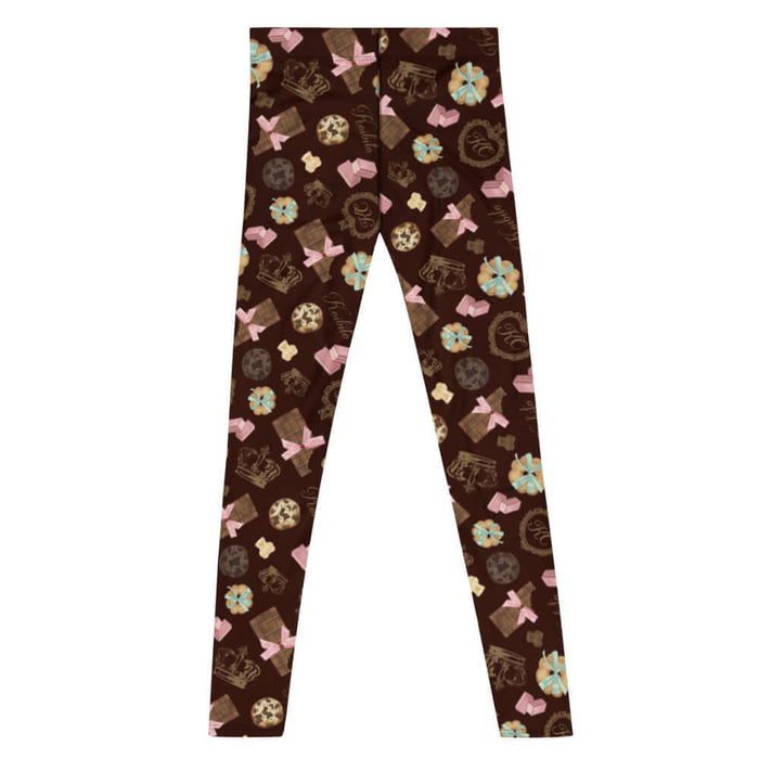 Royal Cookie kawaii men's leggings in vanilla cream with chocolate bear cookies and gold crowns