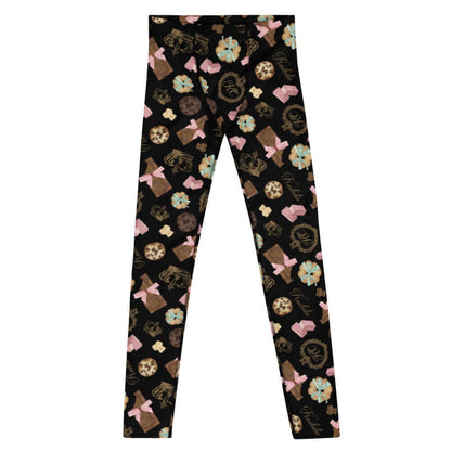 Royal Cookie kawaii men's leggings in vanilla cream with gilded monogram crests and pink bows