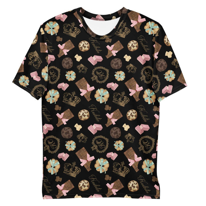 Royal Cookie kawaii men's tee in vanilla cream with strawberry wafers and ribbon-tied cookies