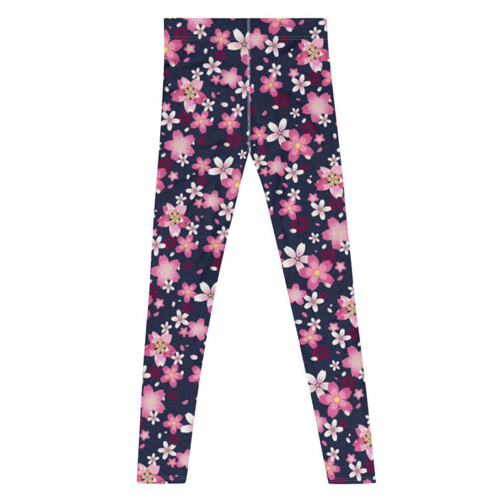 Sakura kawaii men's leggings in pink with cherry blossoms and rolling gold waves