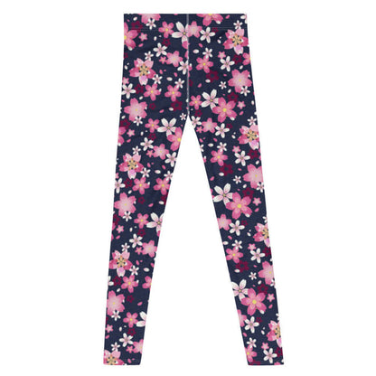 Sakura kawaii men's leggings in pink with cherry blossoms and rolling gold waves
