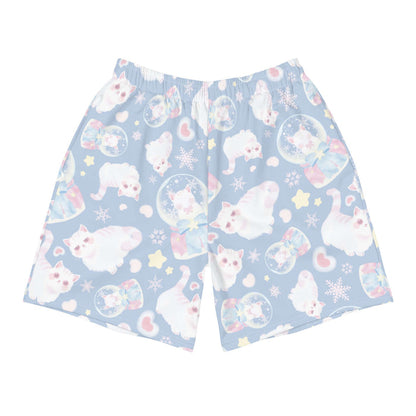 Snow Kitten kawaii men's athletic shorts with fluffy kittens and cream stars