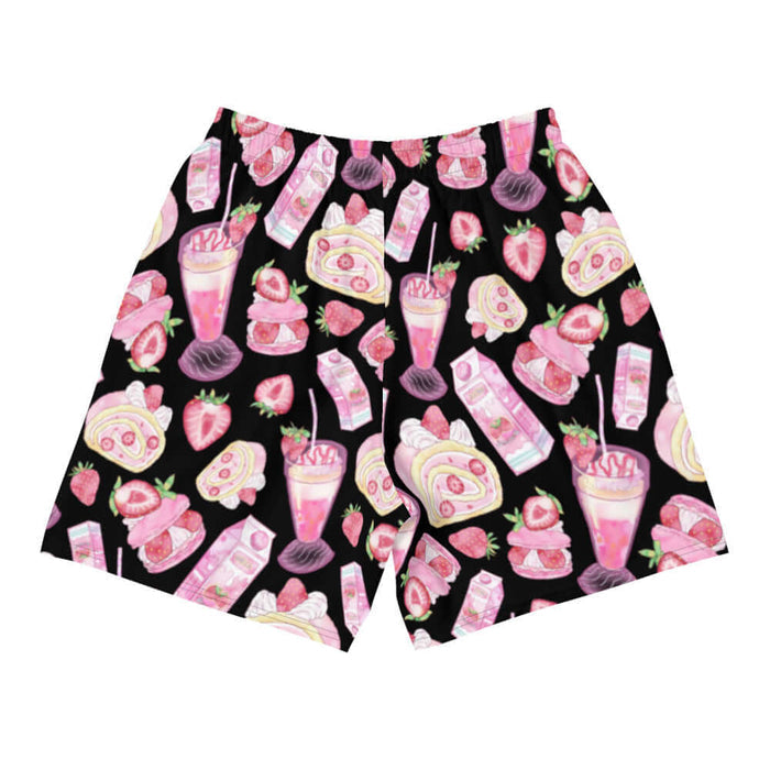 Pink kawaii Men's Strawberry shorts with strawberry milk cartons and milkshakes