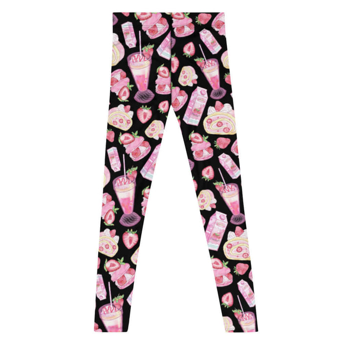 Pink kawaii Men's Strawberry leggings with sliced strawberries and macarons