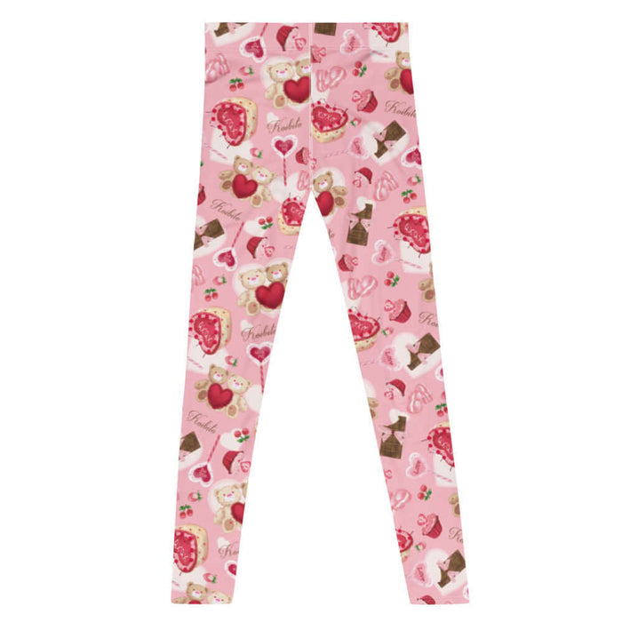 Sugar Sweetheart kawaii men's leggings with cherry-topped cupcakes and hugging teddy bears