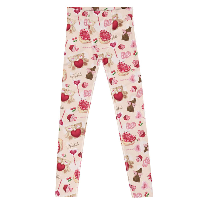 Sugar Sweetheart kawaii men's leggings with XOXO heart cakes and heart-shaped macarons