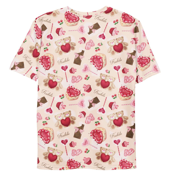 Sugar Sweetheart kawaii men's T-shirt with love-note lollipops and lace doily hearts