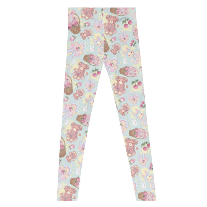 Sweet Teddy kawaii men's leggings in pastel with gingham-bow bunnies and cherries