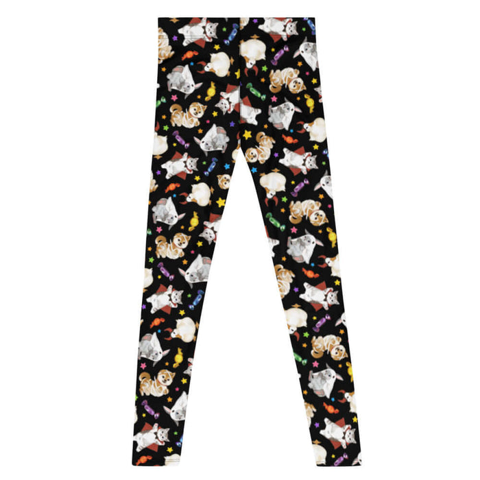 Trick or Treaters alternative men's leggings with ghost-sheet bunnies and wrapped candy
