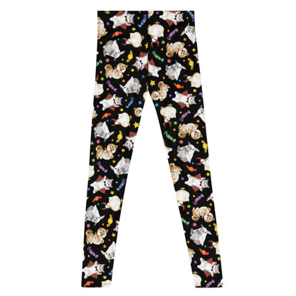 Trick or Treaters alternative men's leggings with ghost-sheet bunnies and wrapped candy