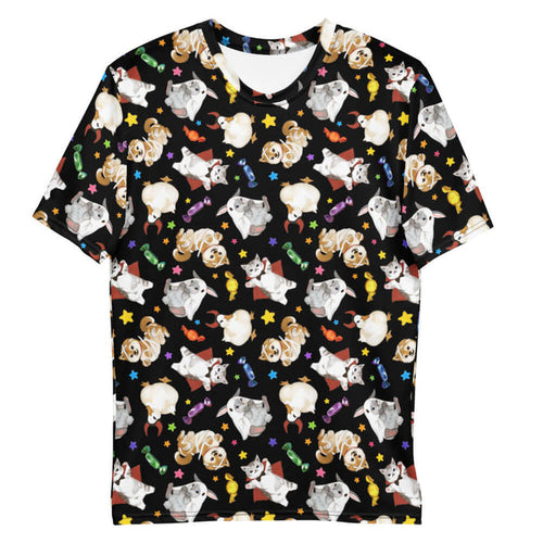 Trick or Treaters alternative men's tee with devil-horned ducks and gold stars