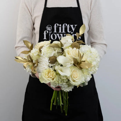 Modern Holiday Glam Gold Flower Centerpieces Apron - Image