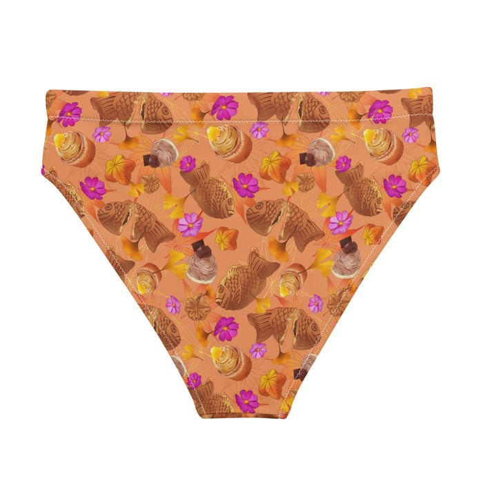 Momiji kawaii high-waisted bikini bottom with golden ginkgo and red-orange maple leaves