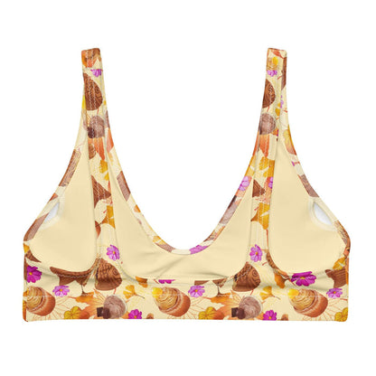 Momiji kawaii padded bikini top with golden ginkgo and red-orange maple leaves