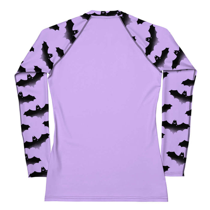 Morrigan alternative rash guard in lavender with bats and crescent moons