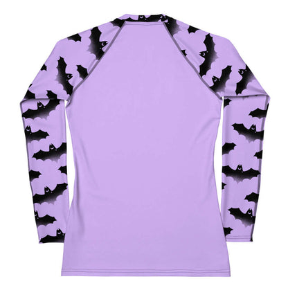 Morrigan alternative rash guard in lavender with bats and crescent moons
