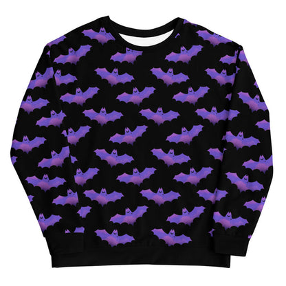 Morrigan alternative sweatshirt in lavender with painterly bats and tiny crescent moons