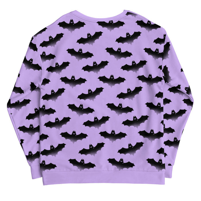 Morrigan alternative sweatshirt in lavender with bats and crescent moons