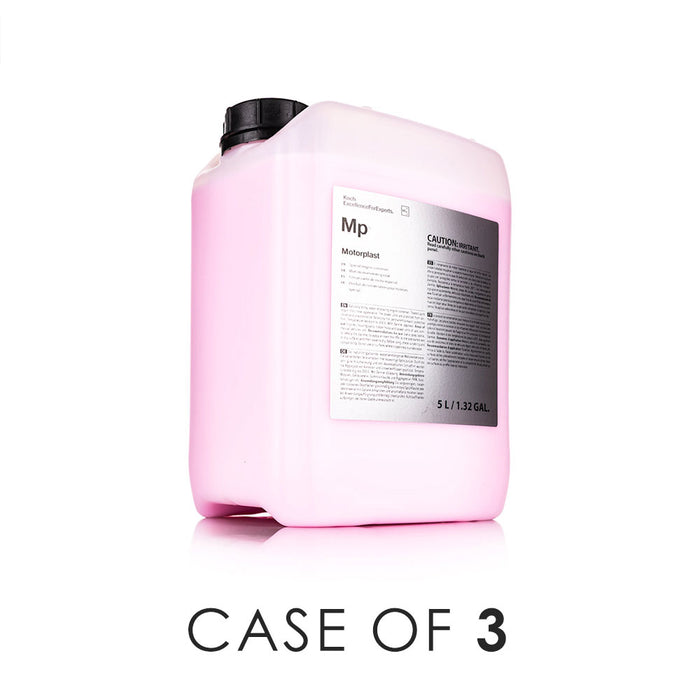 Koch-Chemie Motorplast 5 Liter front view with the text "Case of 3" on a white background.