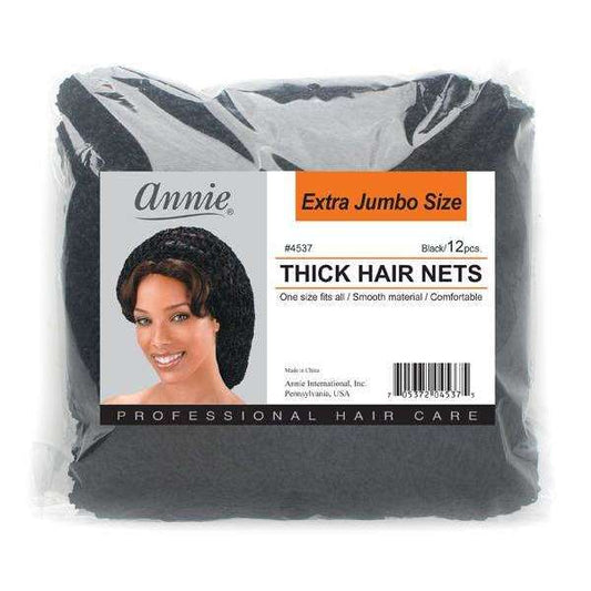 Ms. Remi Thick Hair Net X-Jumbo, 12 Count, Black