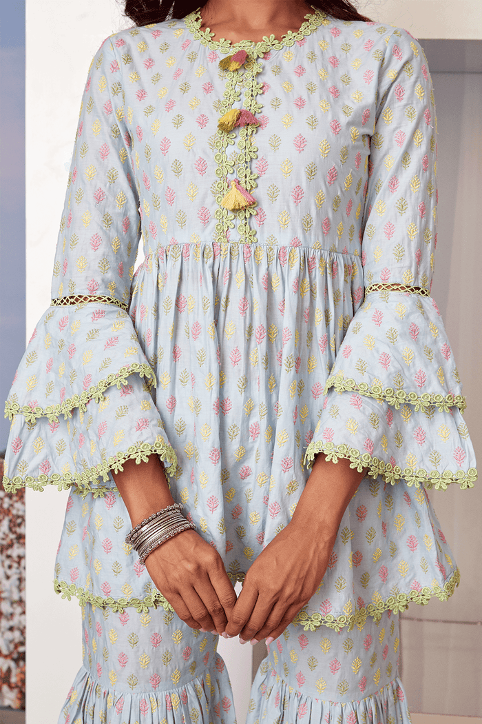 Mulmul Supima Cotton Alpine Light Blue Kurta