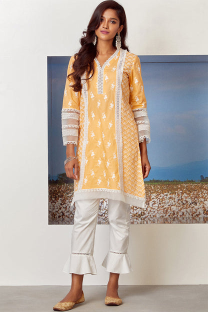 Mulmul Supima Cotton Armada Orange Kurta