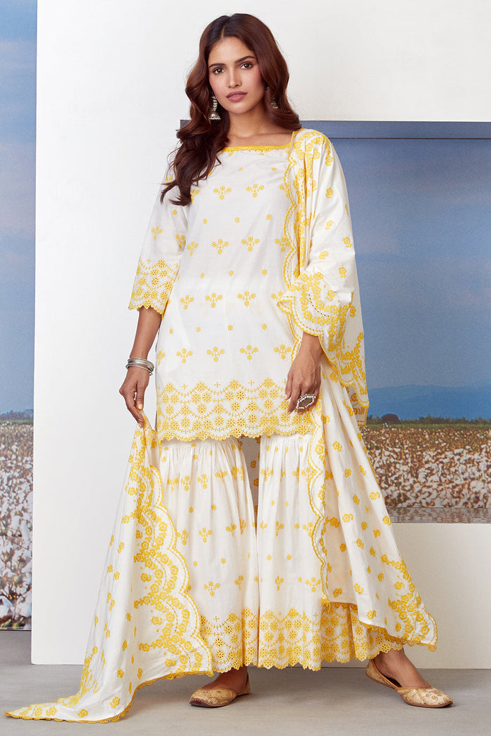 Mulmul Supima Cotton Ashberry White Kurta