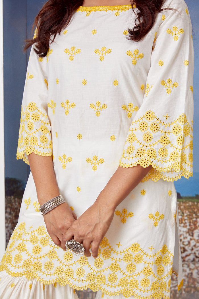 Mulmul Supima Cotton Ashberry White Kurta