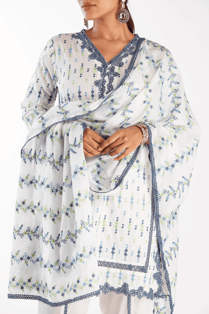 Mulmul Supima Cotton Botanica White Dupatta