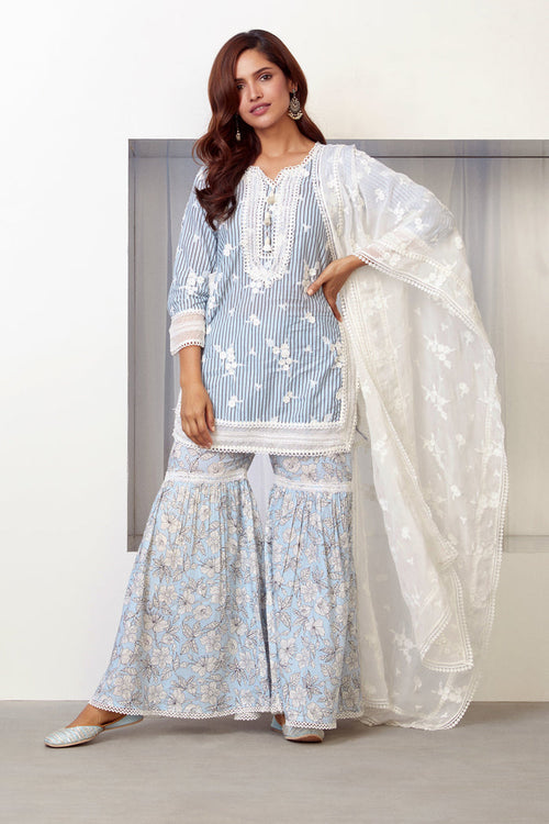 Mulmul Supima Cotton Chelsea Blue Kurta