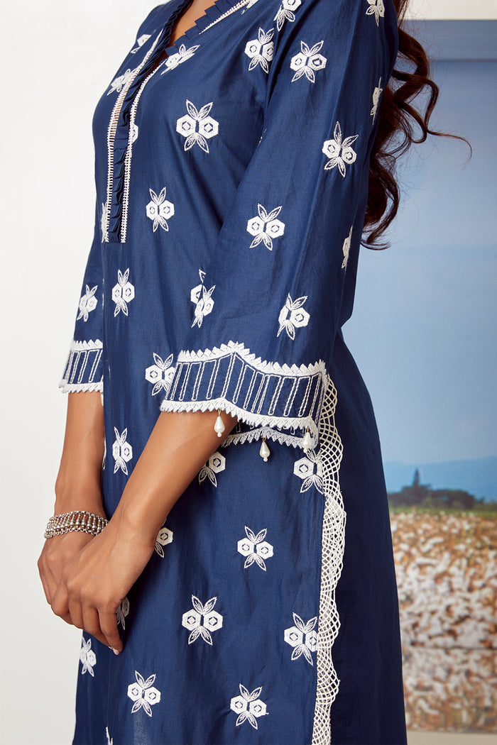 Mulmul Supima Cotton Dawn Navy Kurta