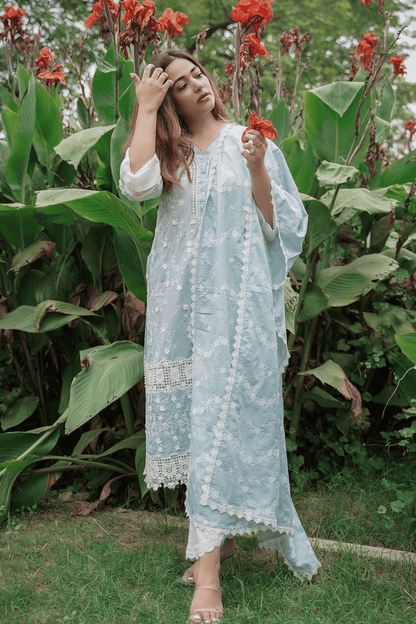 Mulmul Supima Cotton Echo Light Blue Kurta