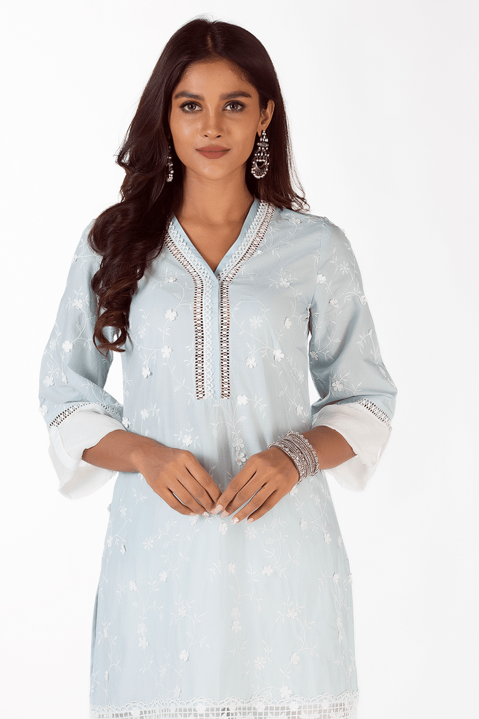 Mulmul Supima Cotton Echo Light Blue Kurta