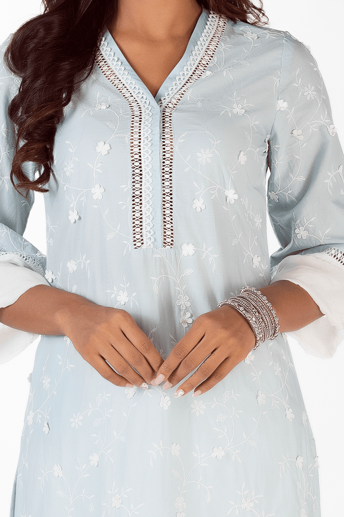 Mulmul Supima Cotton Echo Light Blue Kurta